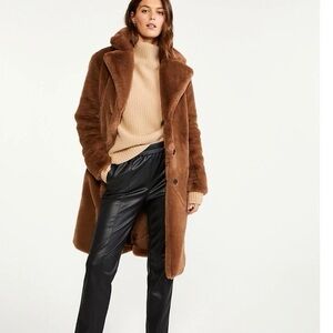 NWT Ann Taylor Brown Faux Fur Coat